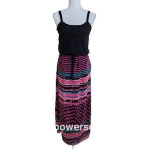 Faded Glory Lace Bodice Stripped Summer Maxi Dress
